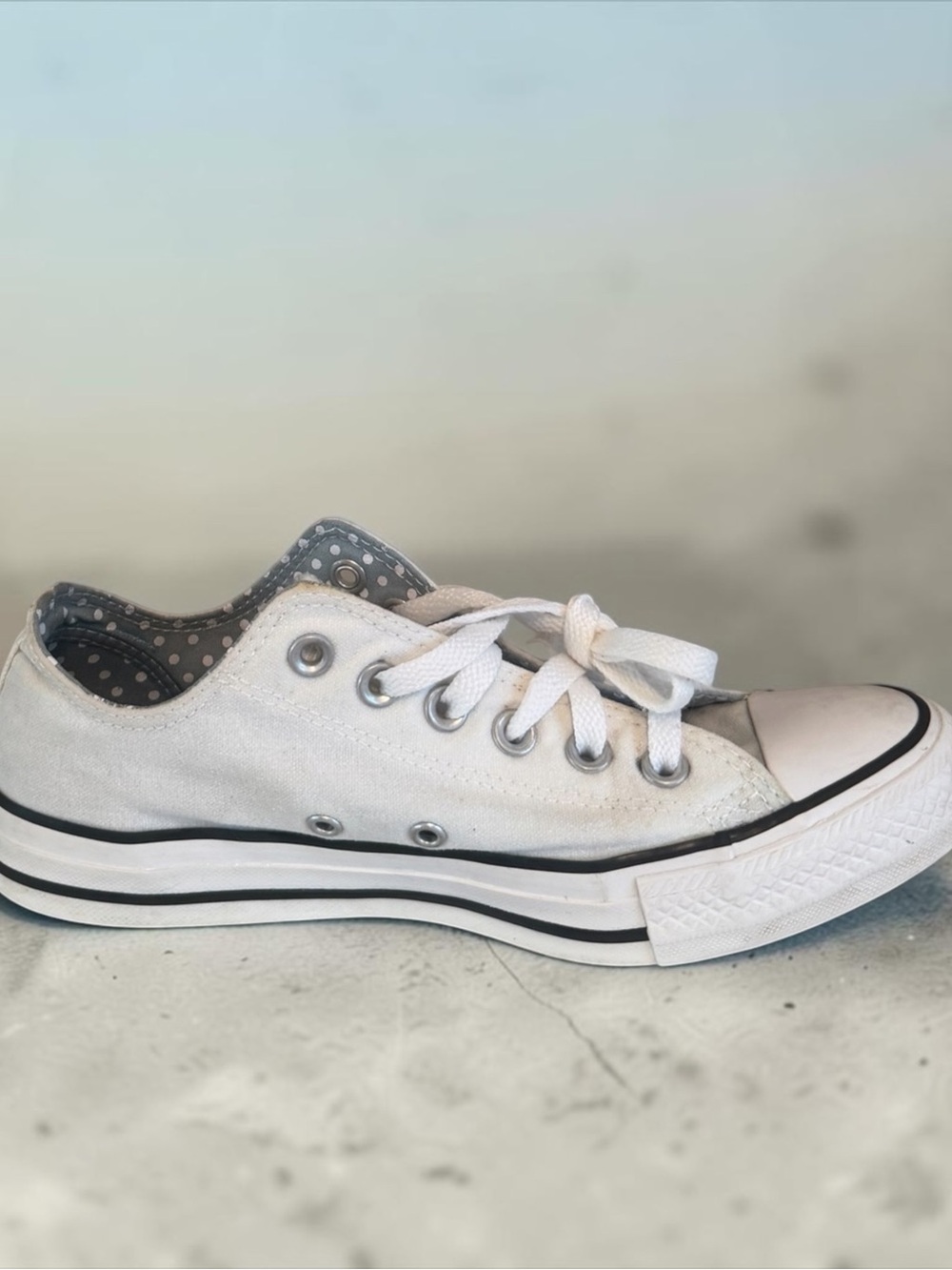 Converse Chuck Taylor All Star Double Tongue White Polka Dot Low Top - Women’s 8 - Picture 4 of 12